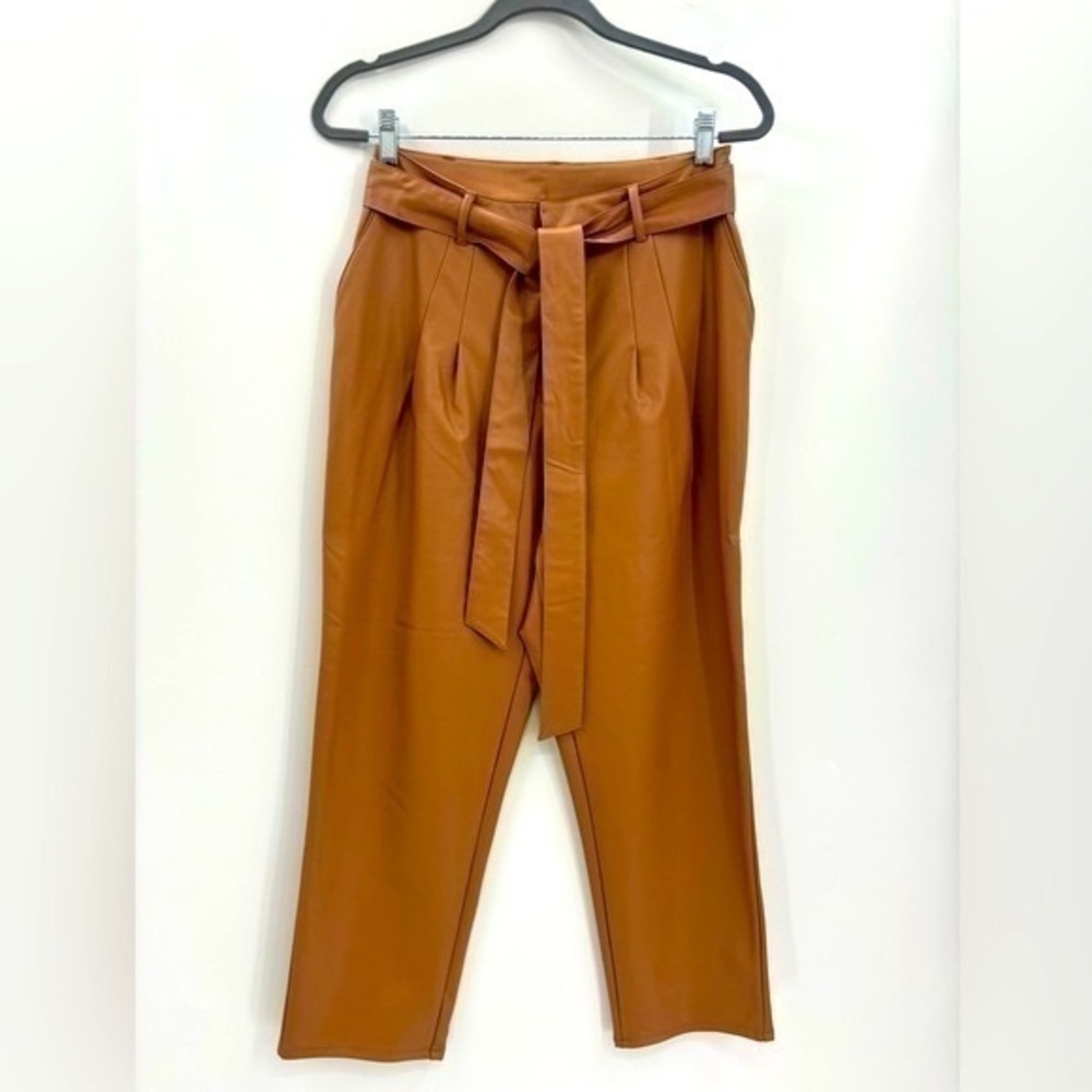 UEC Express tan faux leather cropped trousers size small